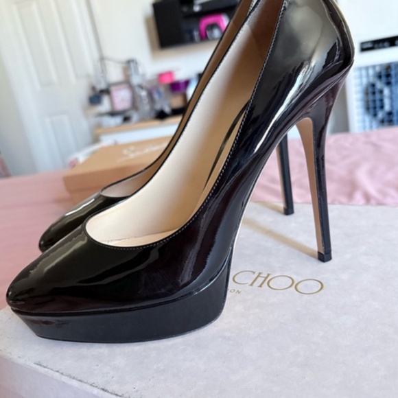Jimmy Choo Glossy Black Platform Heels - Picture 2 of 11